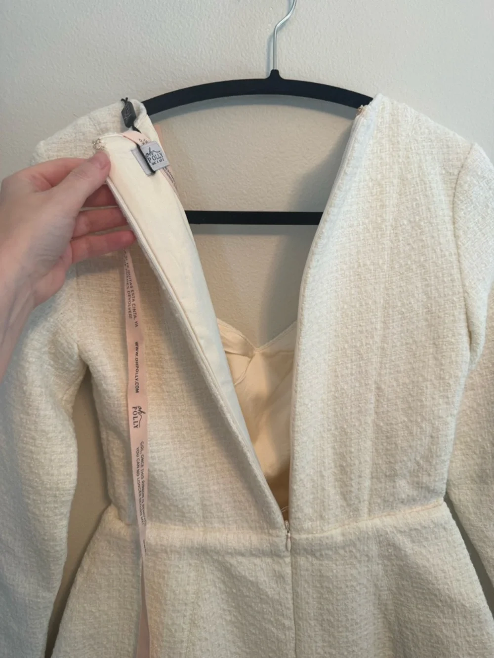 NEW Oh Polly Ivory Tacita Tweed Structured Sweetheart Long Sleeve Mini Dress 2 - Picture 8 of 8
